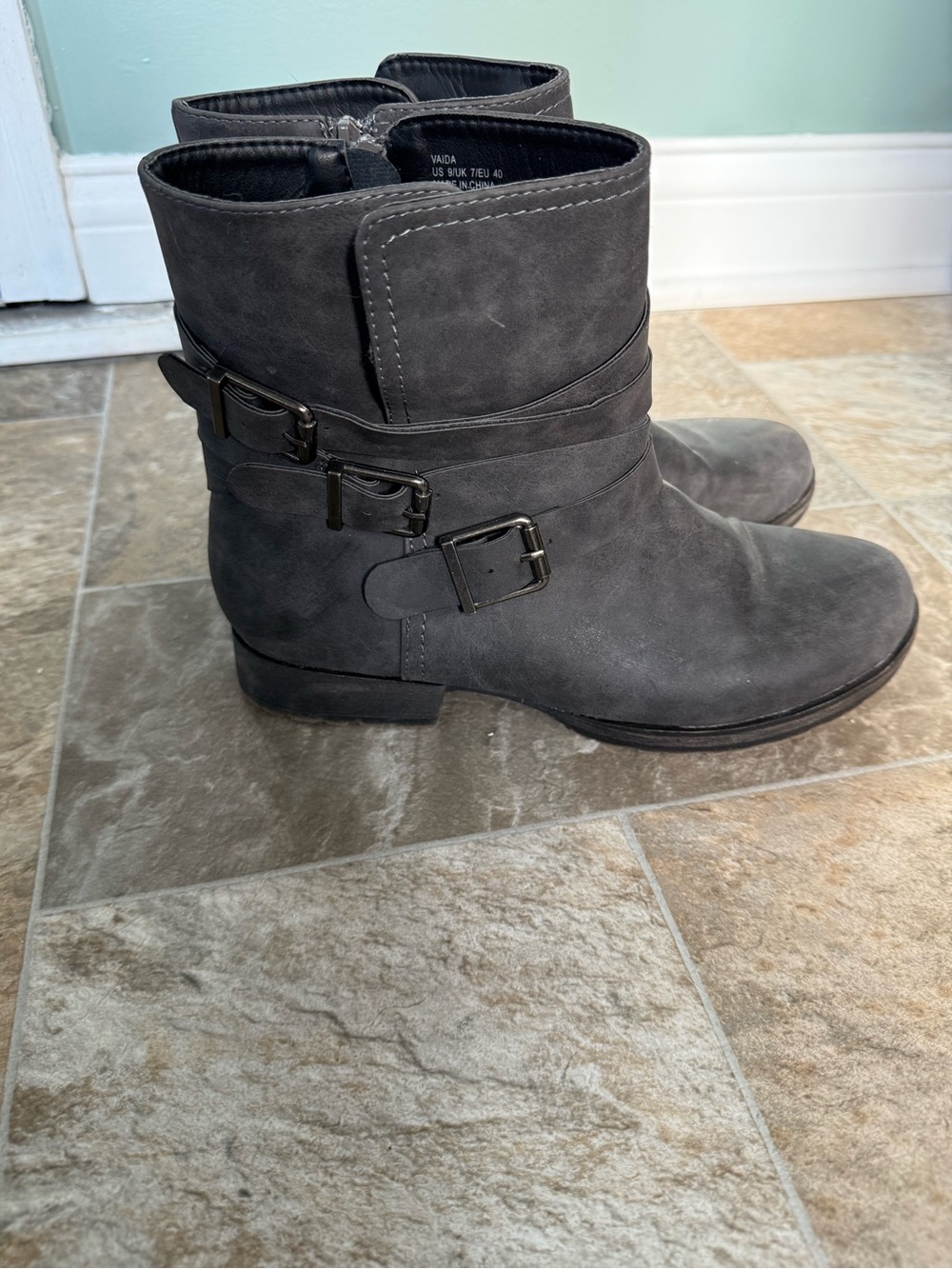 JustFab Charcoal Buckle Ankle Boots